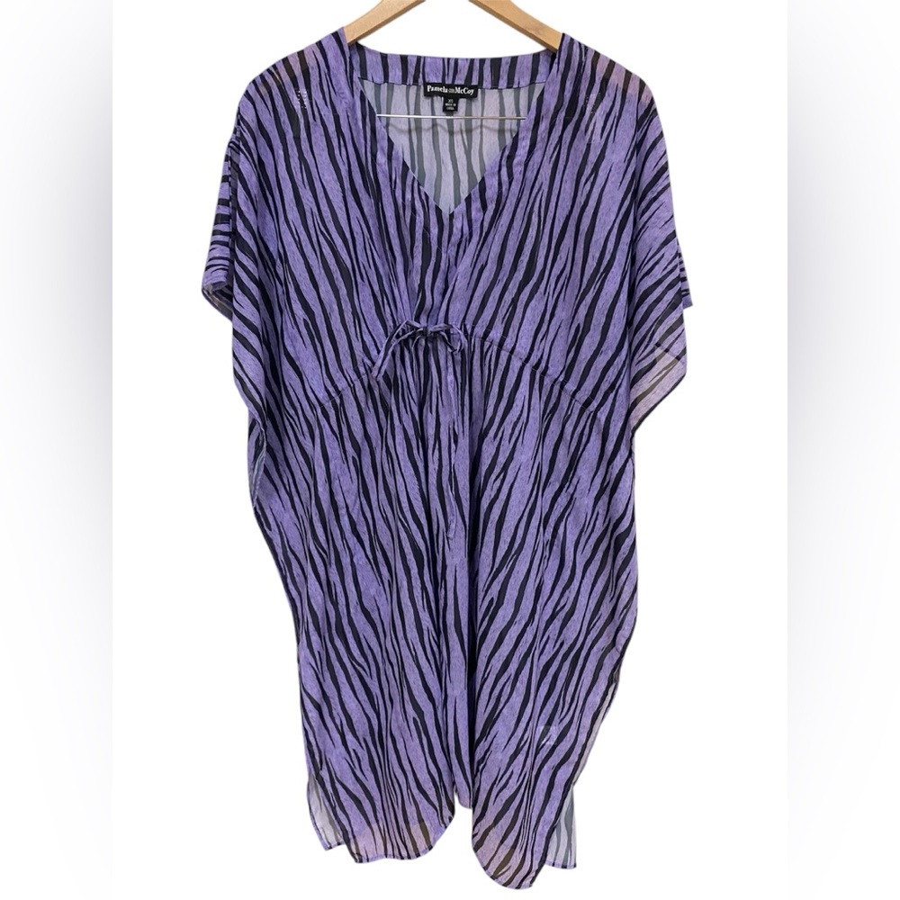 Pamela McCoy Animal Print Cinch Waist Swim Cover Up Women Size XS Pullover